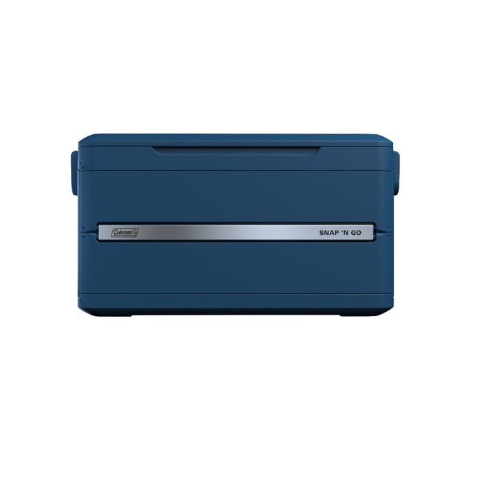 Blue cooler box with 'Snap N Go' feature on a white background