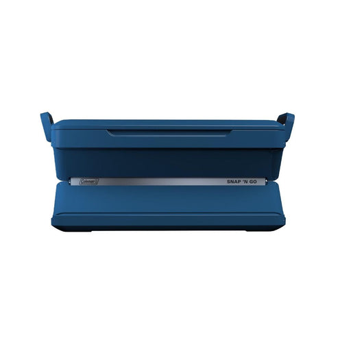 Blue Coleman portable grill on a white background