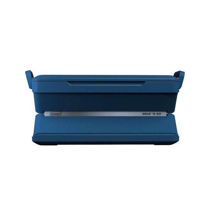 Blue Coleman portable grill on a white background